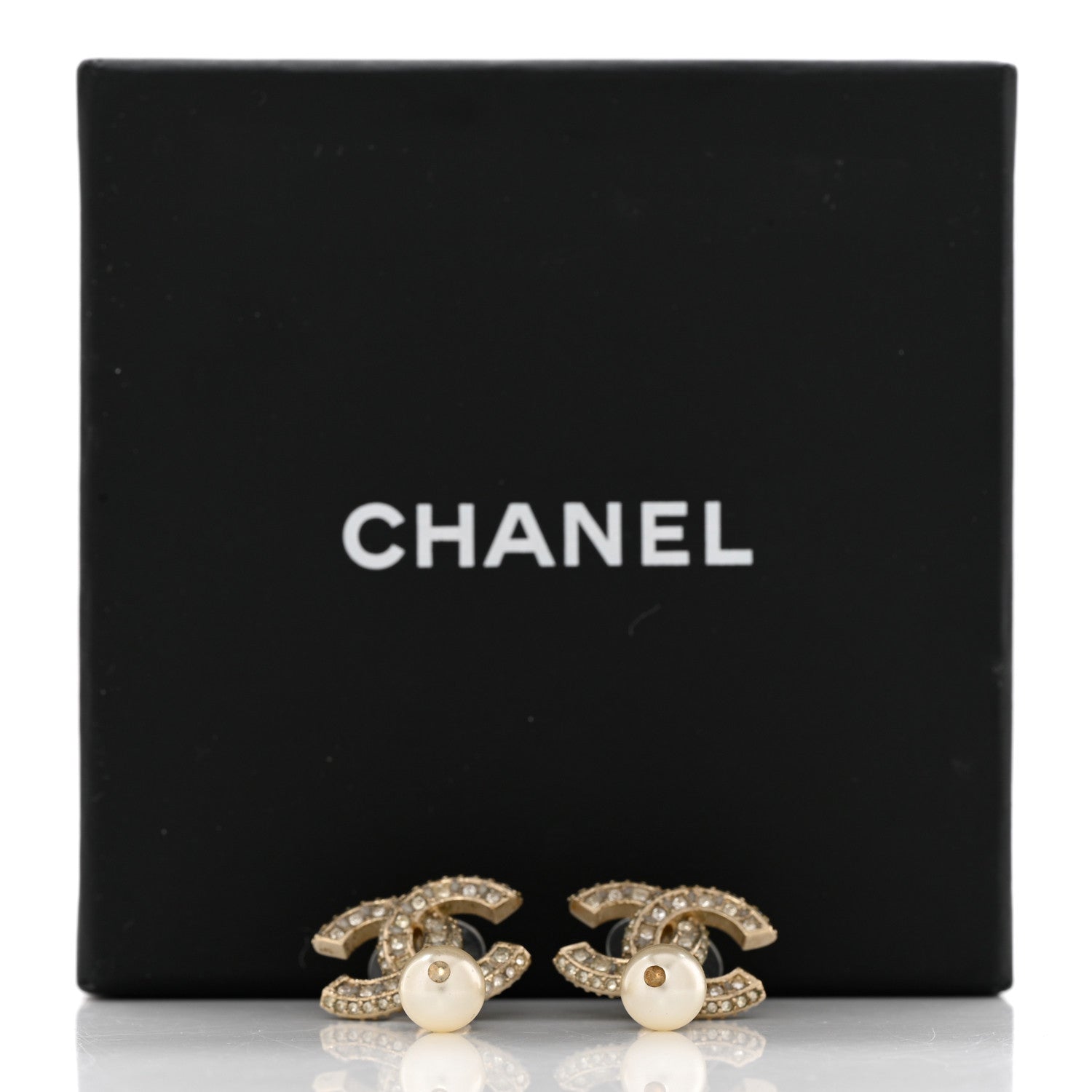 Chanel Crystal Pearl CC Drop Earrings Gold 5 of 5