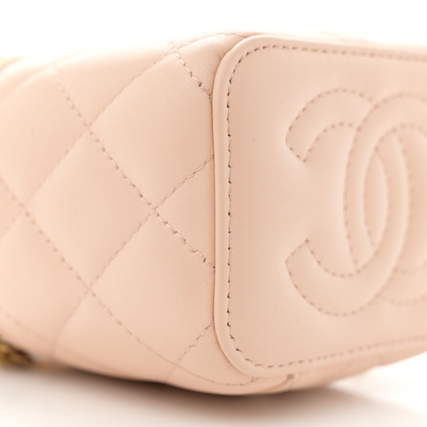 Lambskin Quilted Mini Sweet Camellia Vanity Case With Chain Beige