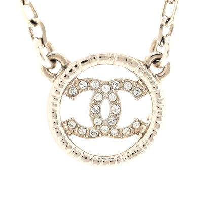 Chanel Metal Crystal CC Round Pendant Necklace Silver 4 of 7
