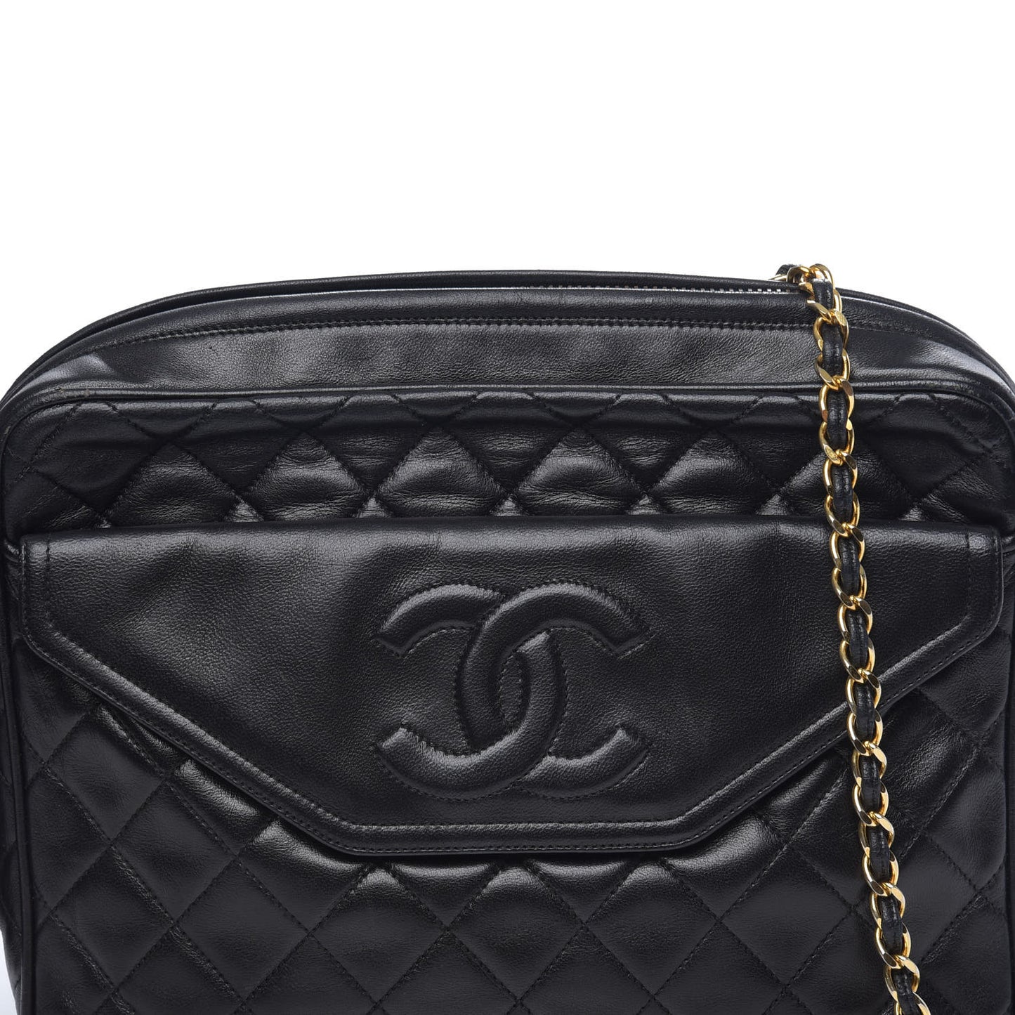 Lambskin Quilted CC Tassel Camera Case Black