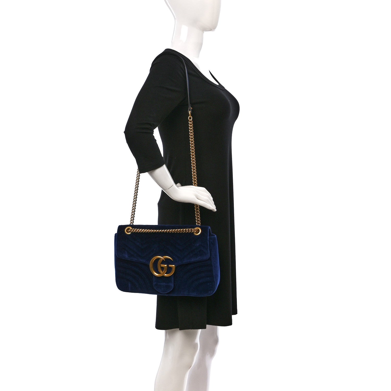 Gucci Velvet Matelasse Medium GG Marmont Shoulder Bag Cobalt Blue 2 of 9