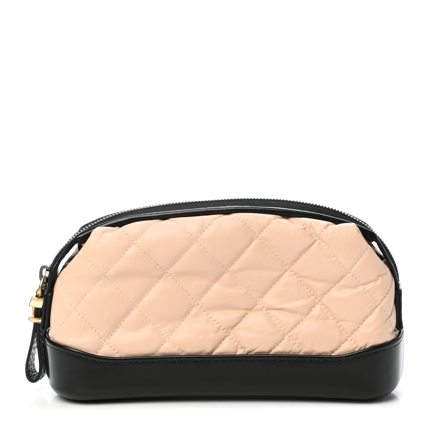 Aged Calfskin Quilted Gabrielle Classic Pouch Beige Black