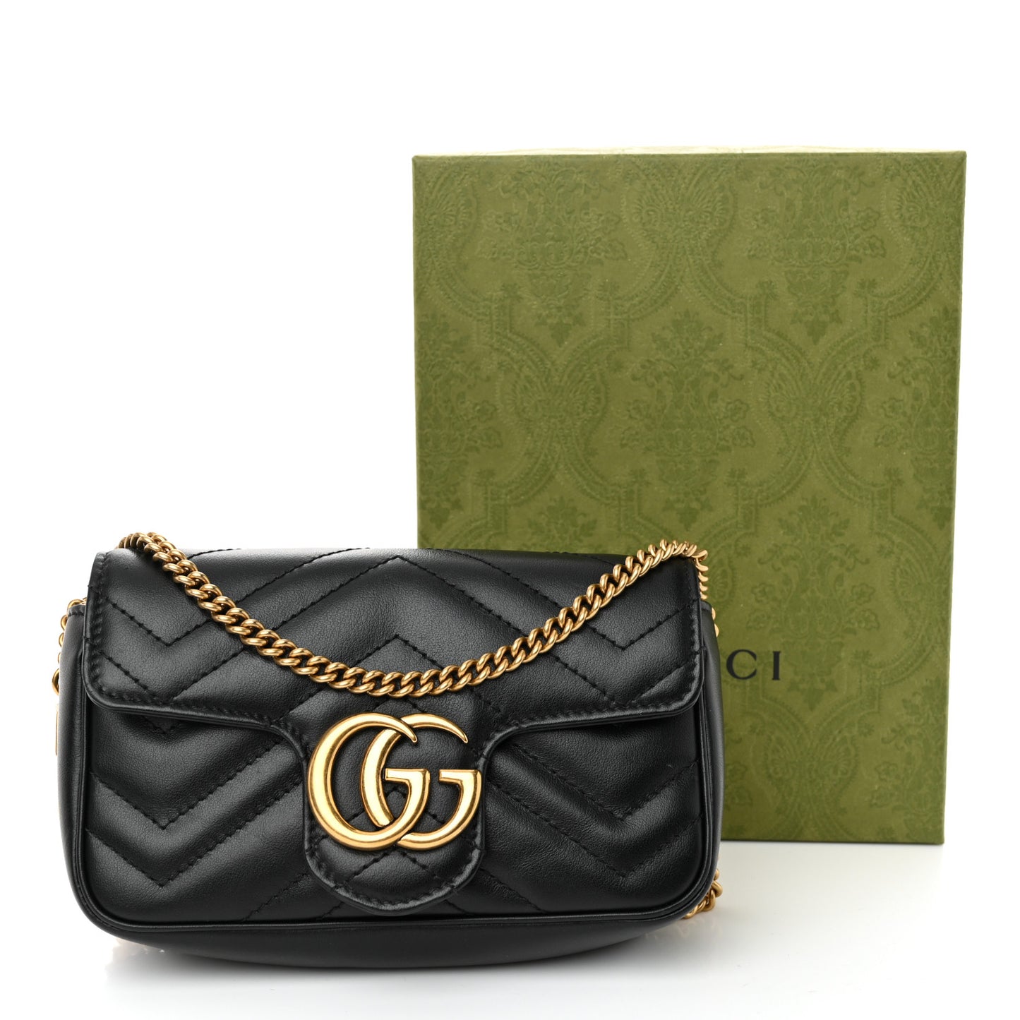 Calfskin Matelasse Super Mini GG Marmont Shoulder Bag Black