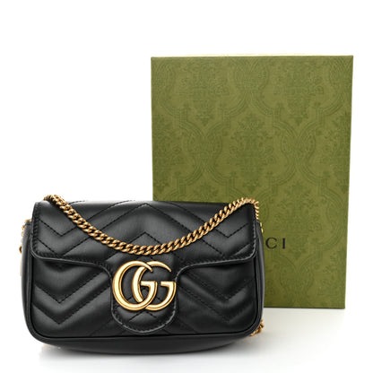 Gucci Calfskin Matelasse Super Mini GG Marmont Shoulder Bag Black 11 of 11