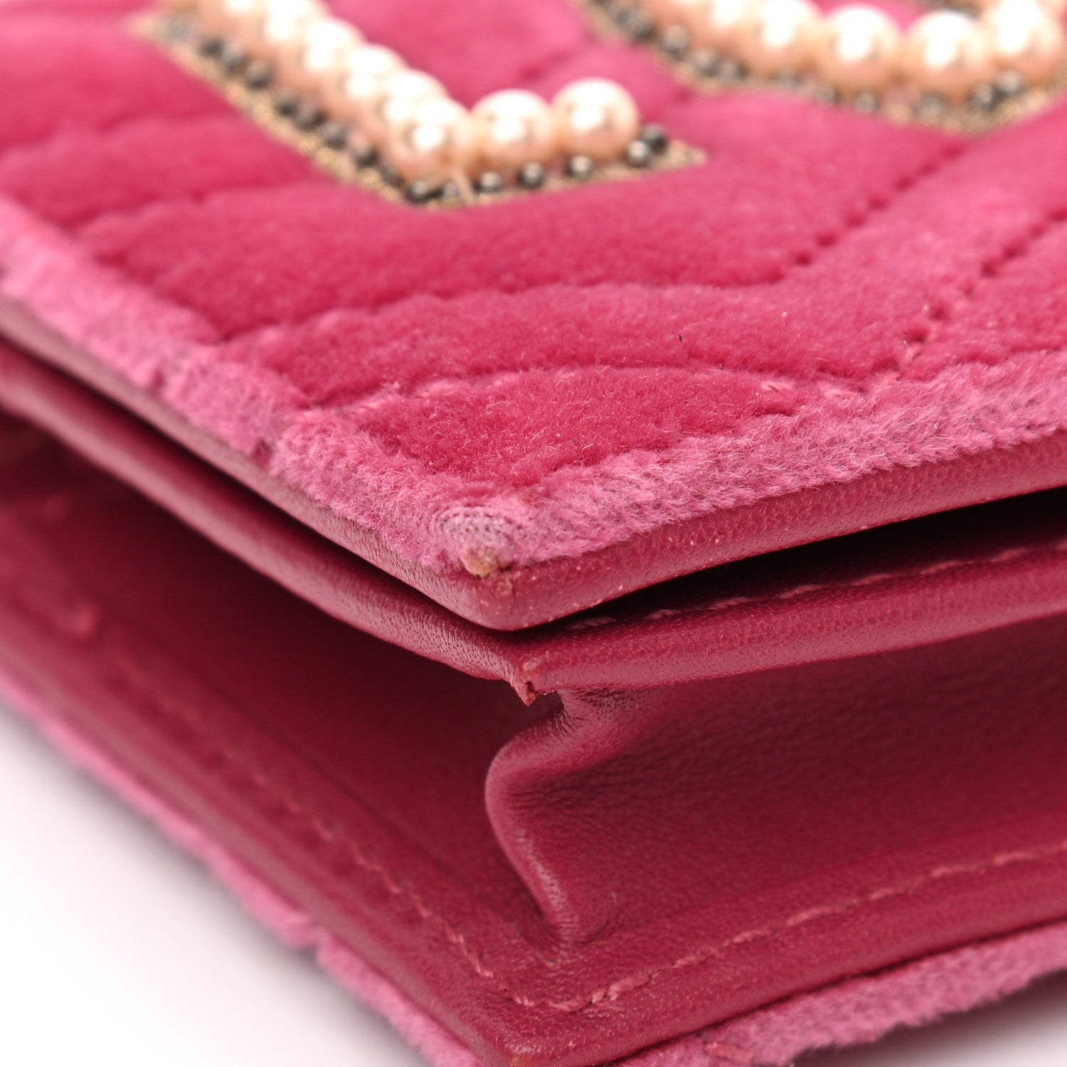 Gucci Velvet Matelasse Pearl Love Embroidered GG Marmont Card Case Wallet Light Raspberry Rose 8 of 10
