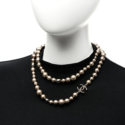 Chanel Resin Pearl Metal CC Long Necklace Golden Pearly Beige 2 of 6
