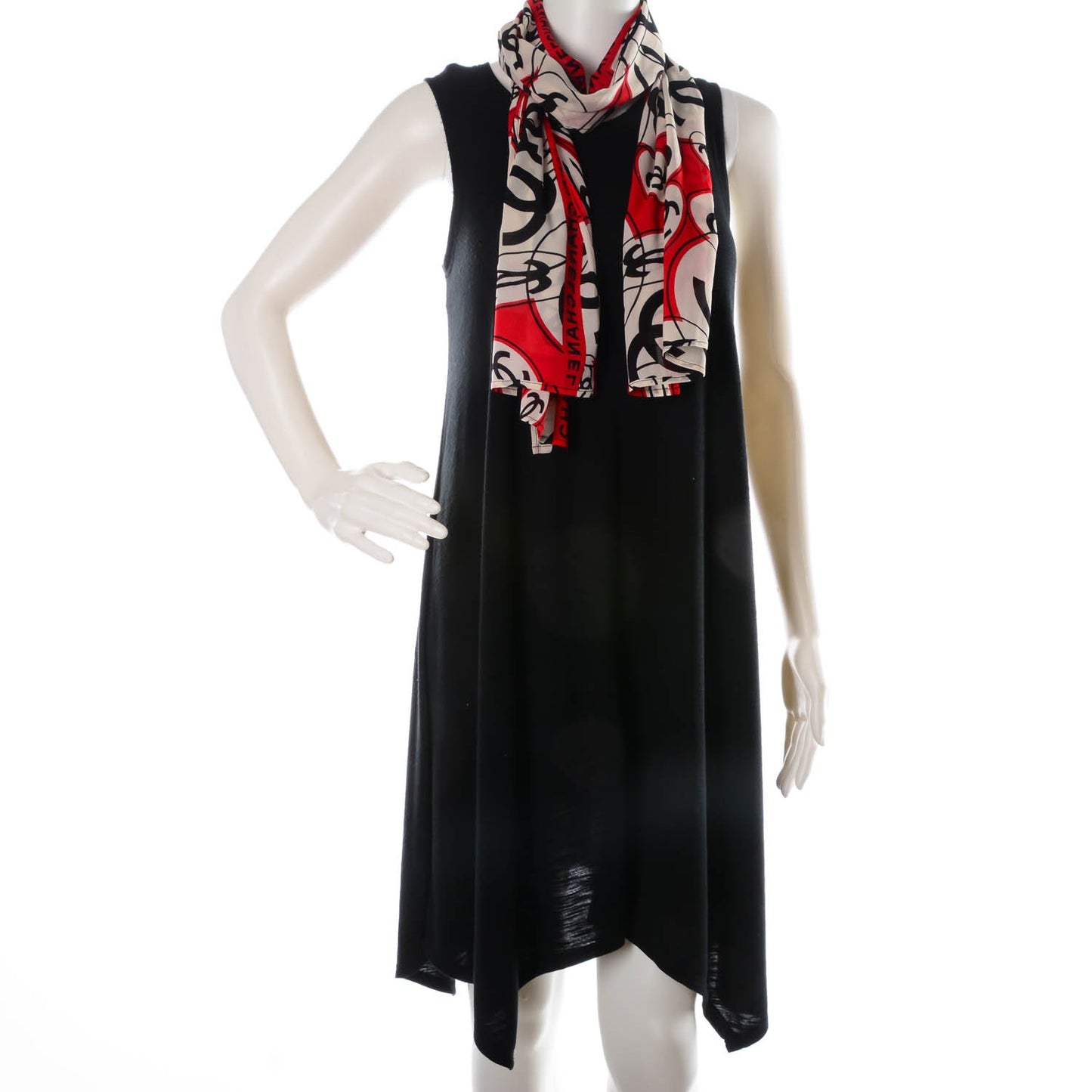 Silk CC Scarf Black White Red