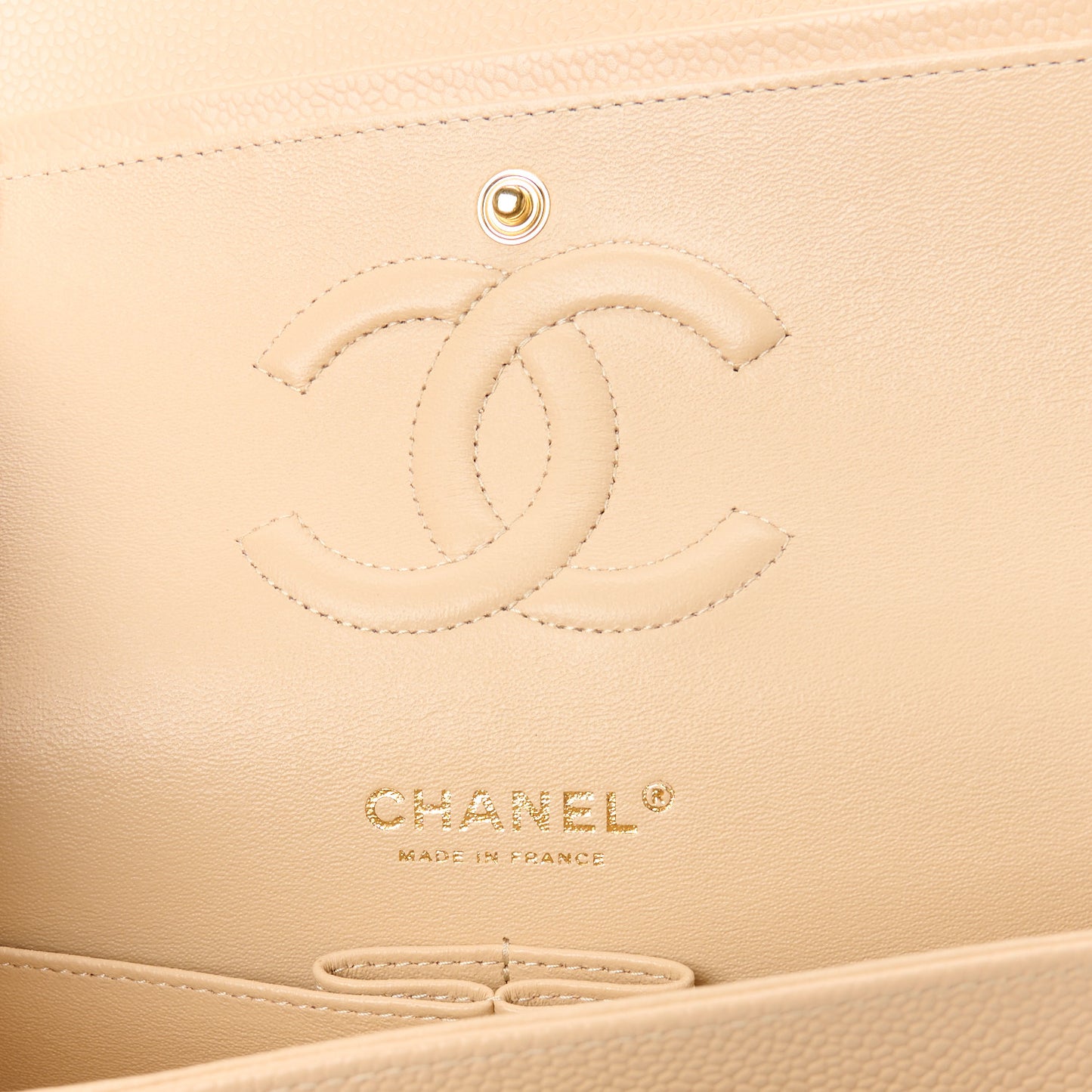 Caviar Quilted Medium Double Flap Beige