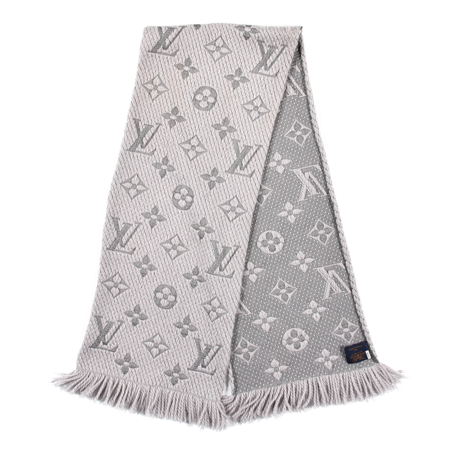 Louis Vuitton Wool Silk Logomania Scarf Pearl Grey 2 of 4