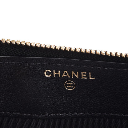 Chanel Sheepskin Chevron Quilted Zip Around Wallet Black 6 of 9