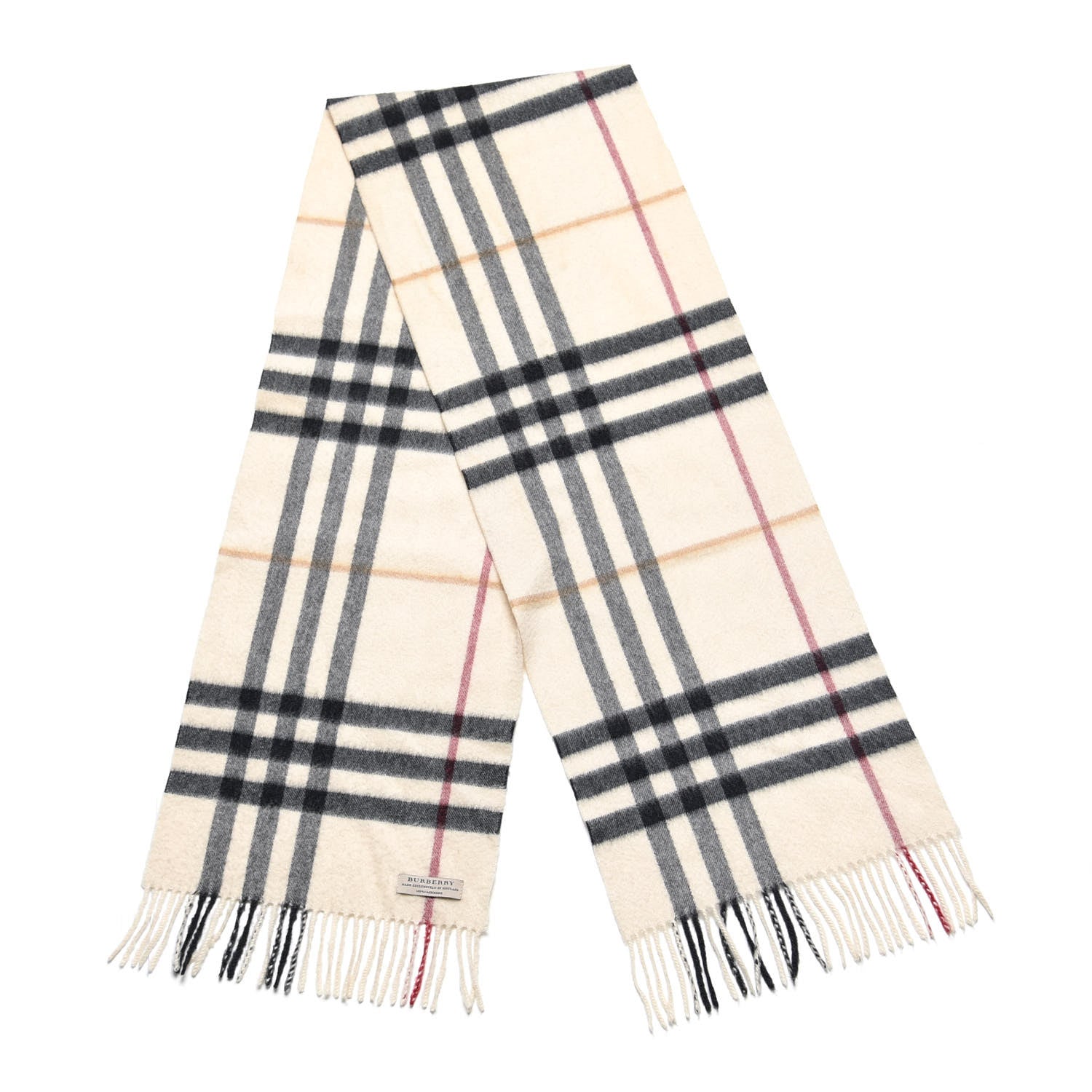Burberry Cashmere Half Mega Check Fringe Scarf Ivory 3 of 4