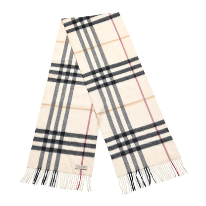 Burberry Cashmere Half Mega Check Fringe Scarf Ivory 3 of 4
