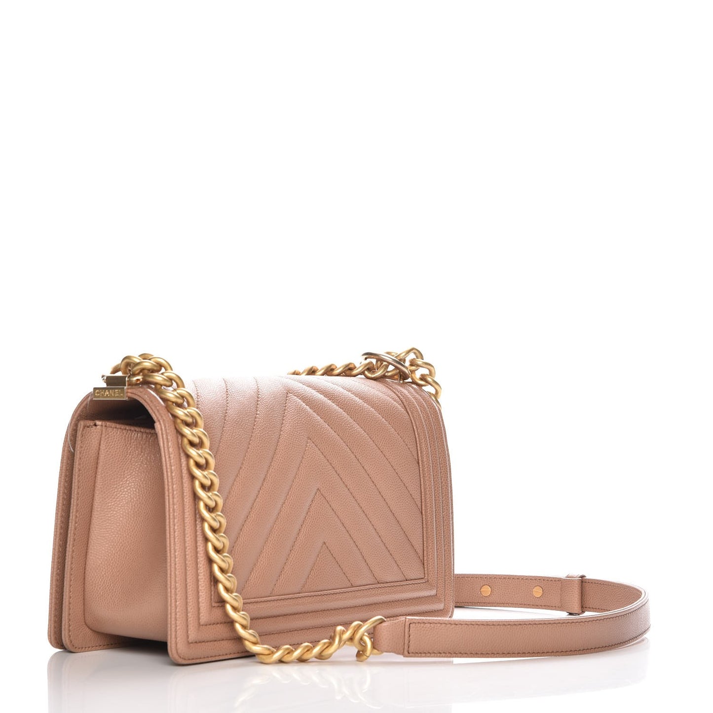 Caviar Chevron Quilted Medium Boy Flap Dark Beige