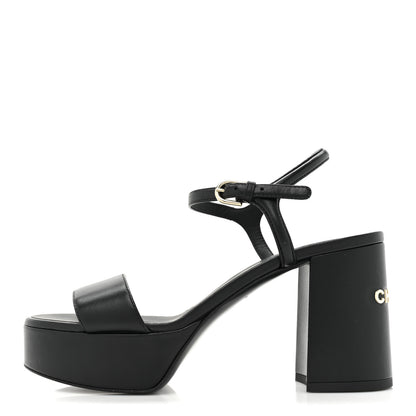 Chanel Lambskin Logo Platform Sandals 37 Black 1 of 9