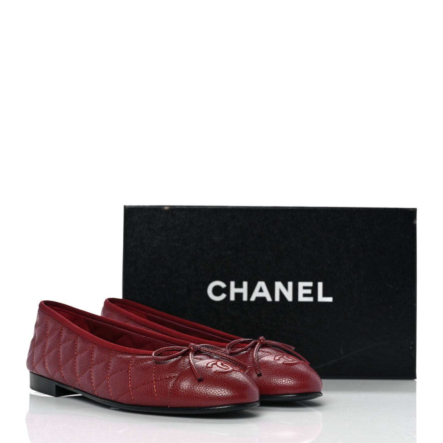 Caviar Quilted CC Cap Toe Ballerina Flats 38.5 Red