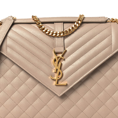 Saint Laurent Grain De Poudre Mixed Matelasse Large Triquilt Monogram Satchel Dark Beige 12 of 19