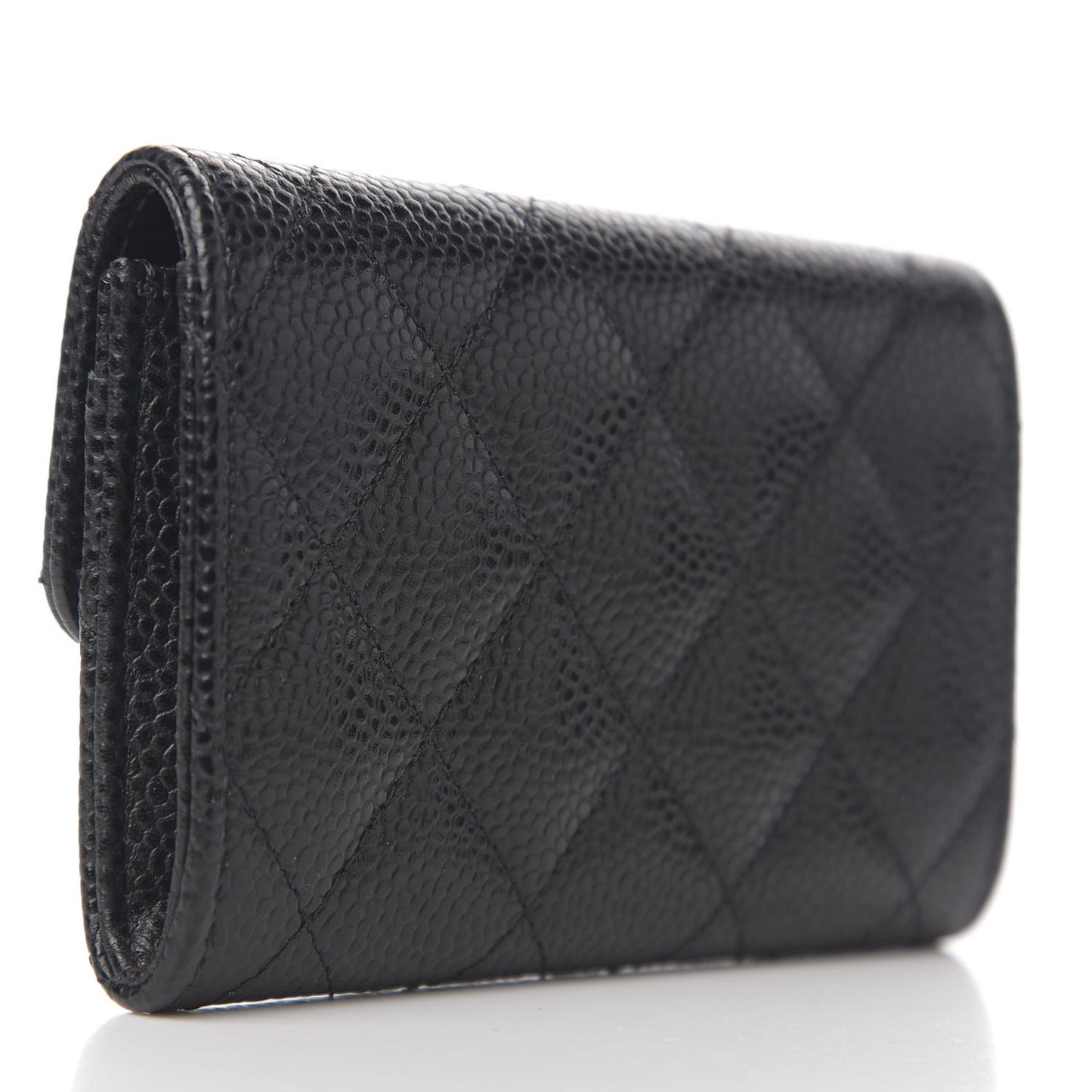Caviar Quilted Flap Card Holder Black