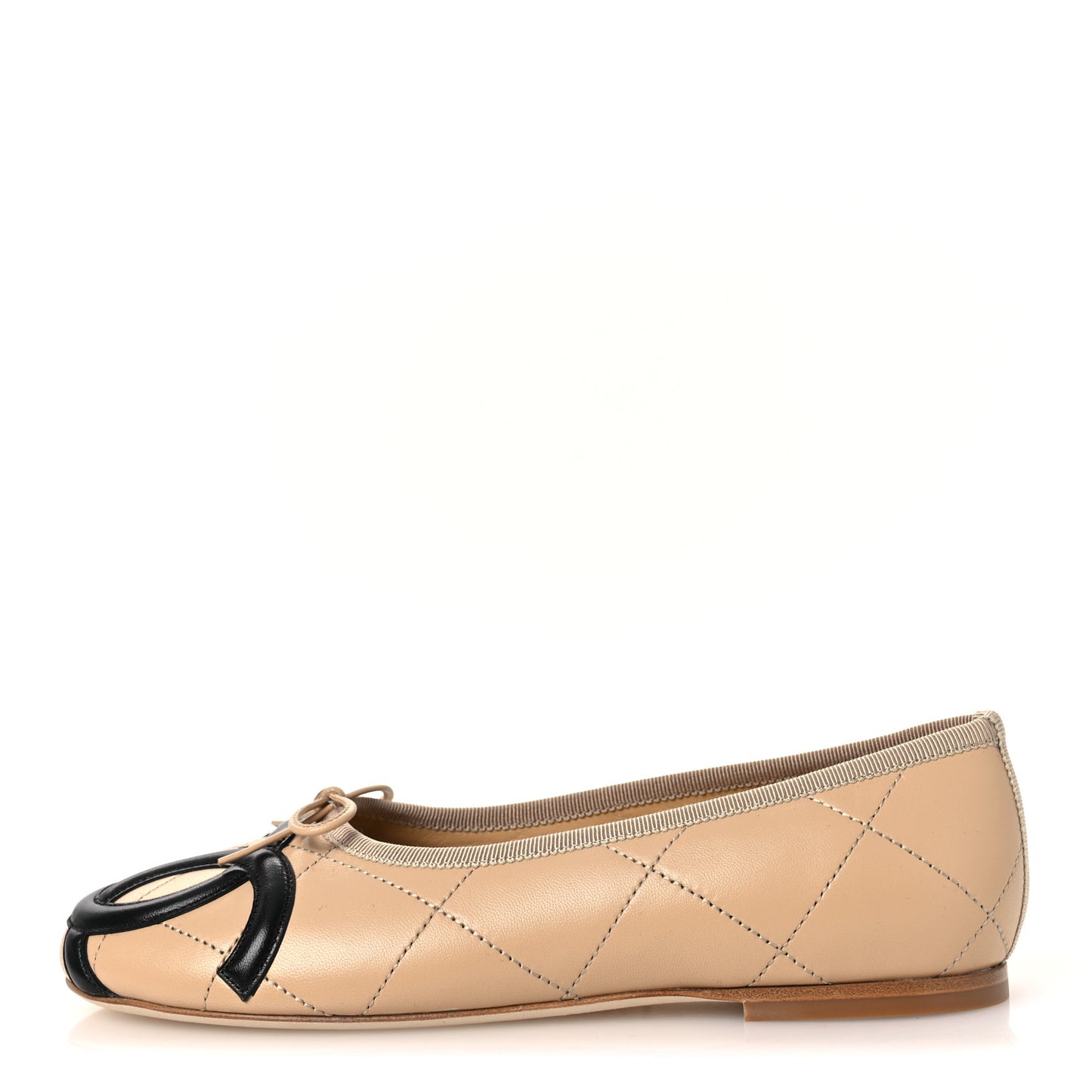 Lambskin Quilted CC Cambon Ballet Flats 38 Beige Black