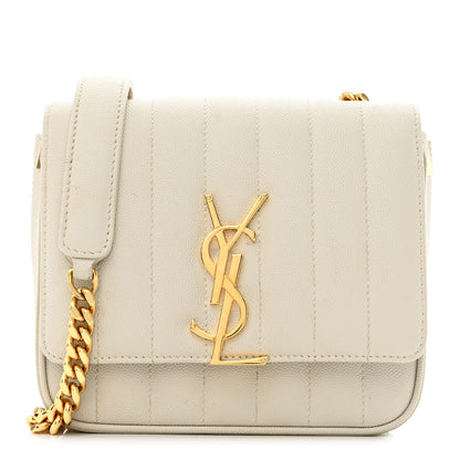 Saint Laurent Grain De Poudre Matelasse Monogram Small Vicky Chain Bag White 1 of 12