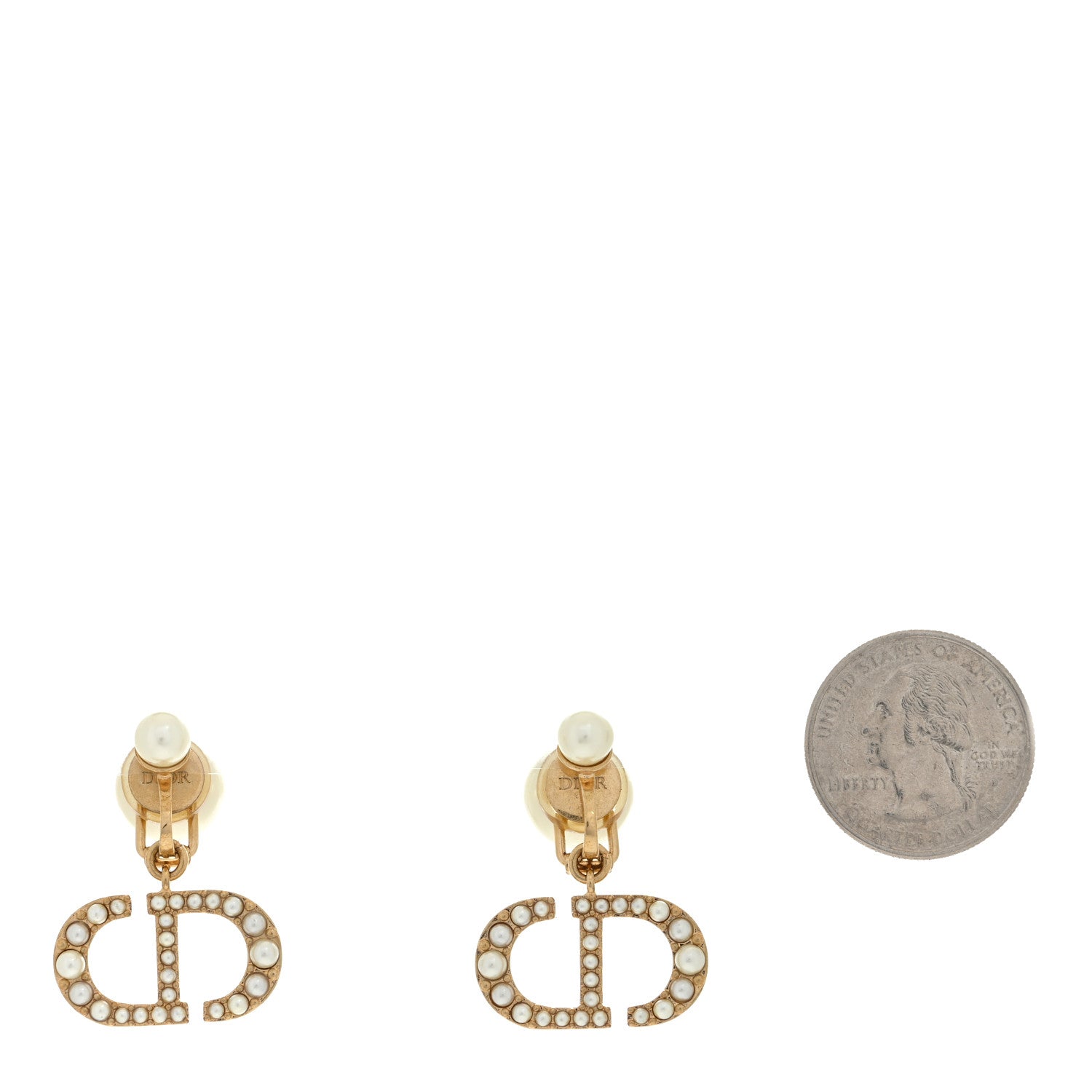 Christian Dior Pearl Crystal Tribal CD Clip On Drop Earrings Gold 2 of 4