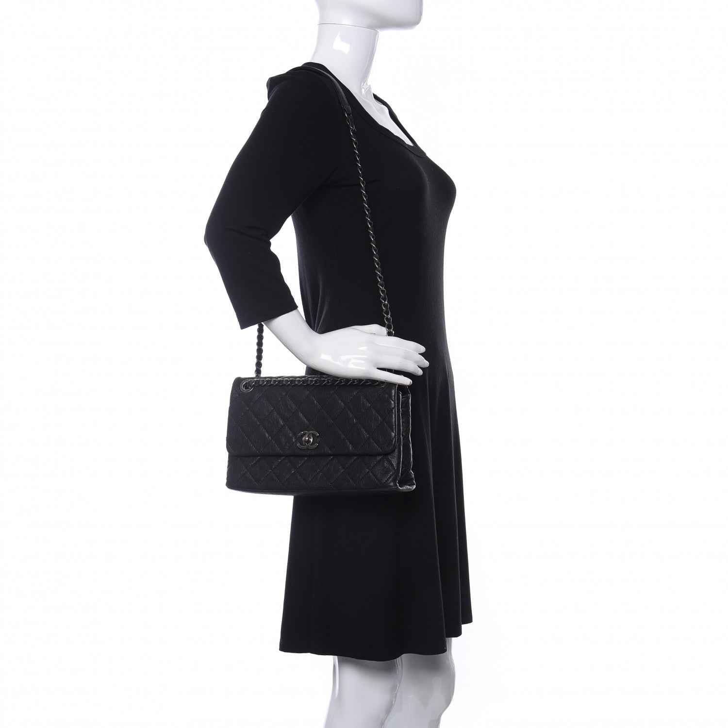 Chanel Crumpled Lambskin Quilted Medium Single Flap Black 2 of 13