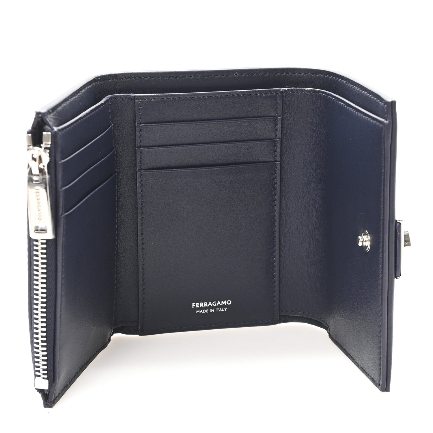 Salvatore Ferragamo Calfskin Hug Compact Wallet Navy 5 of 7