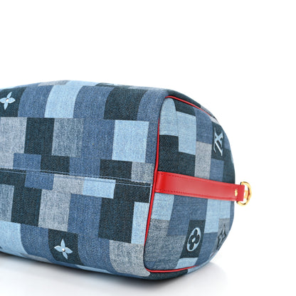 Louis Vuitton Denim Damier Monogram Patchwork Speedy Bandouliere 30 Blue Rouge 10 of 10