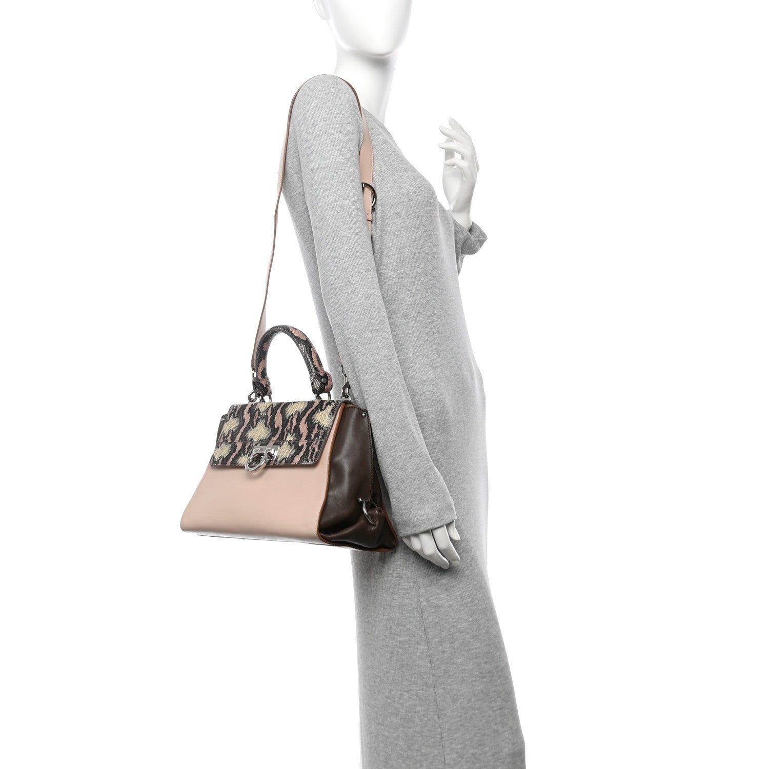 Salvatore Ferragamo Calfskin Snakeskin Medium Sofia Satchel Beige Brown Multicolor 2 of 17