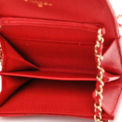 Chanel Caviar Quilted Flap Card Holder On Chain Red 5 of 10
