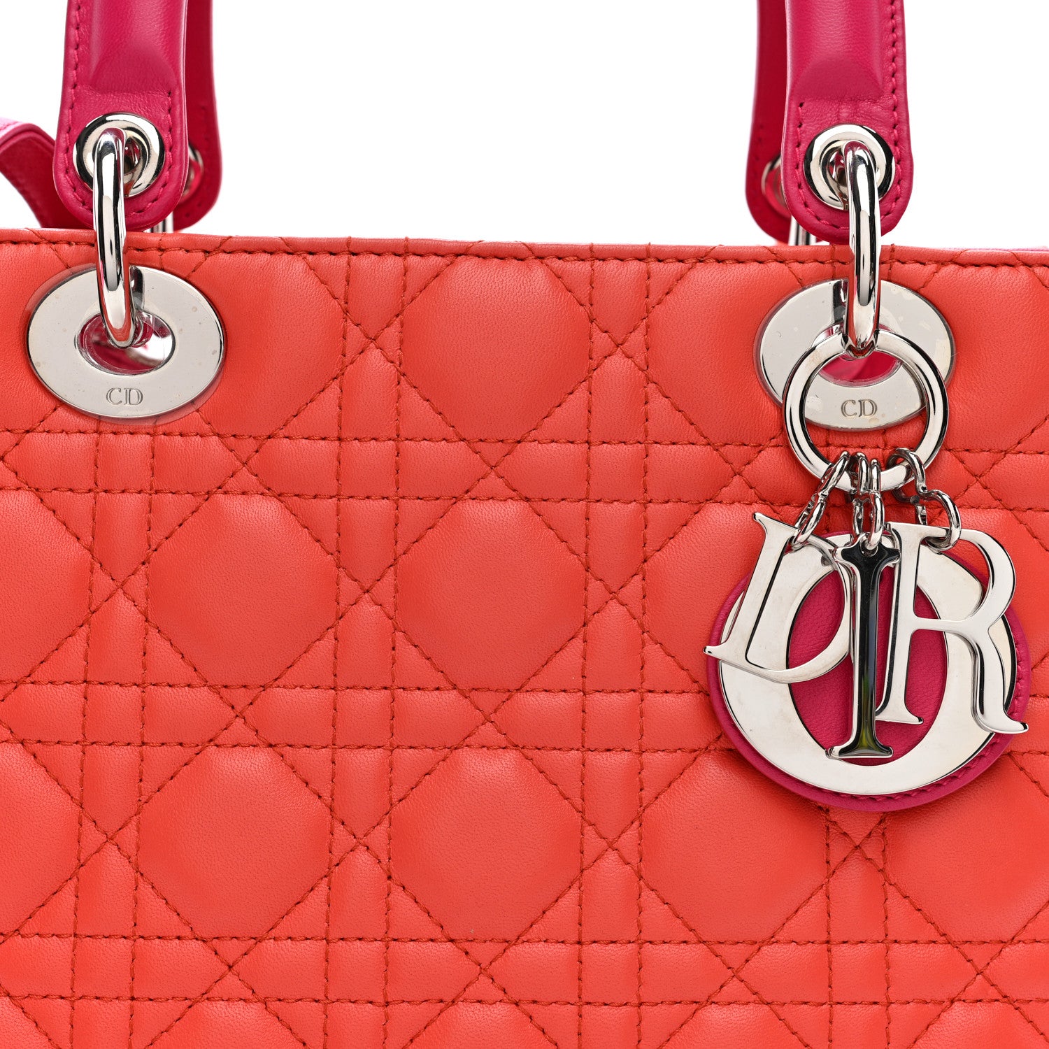 Christian Dior Lambskin Cannage Tri-Color Medium Lady Dior Orange Riviera Fuchsia Cosmopolitan Lipstick Natural 7 of 9
