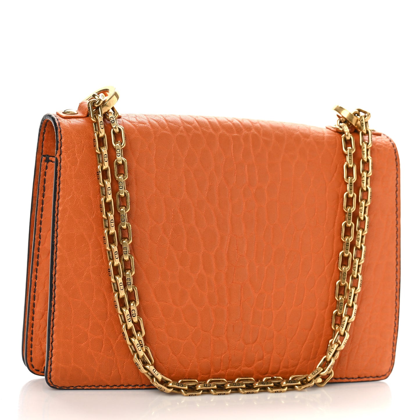 Canyon Grained Lambskin J'Adior Chain Flap Bag Orange