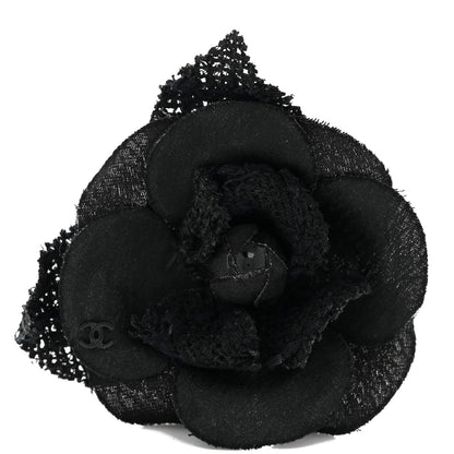 Chanel Tweed Fabric Camellia Pin Brooch Black 1 of 3