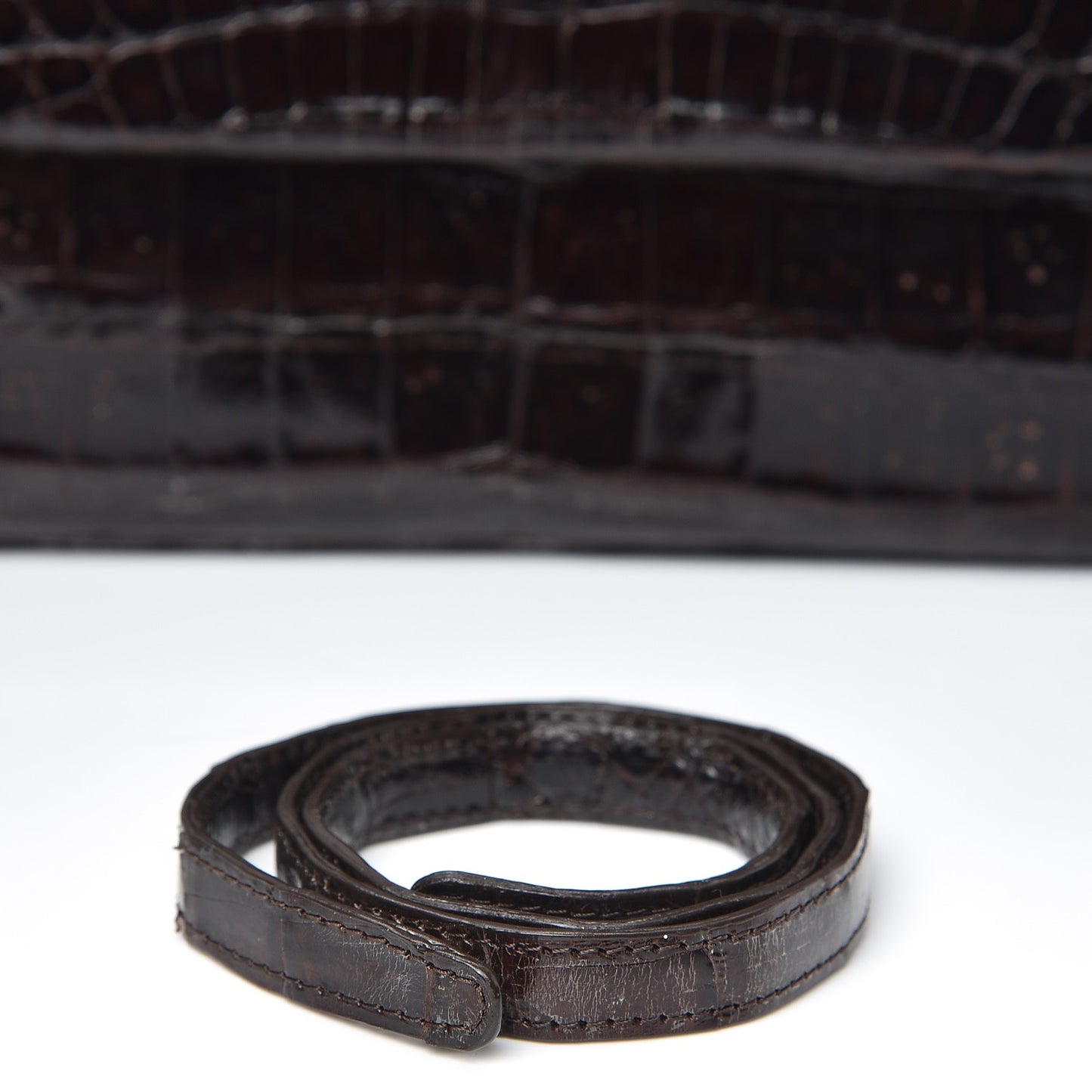 Glossy Crocodile Foldover Clutch Brown