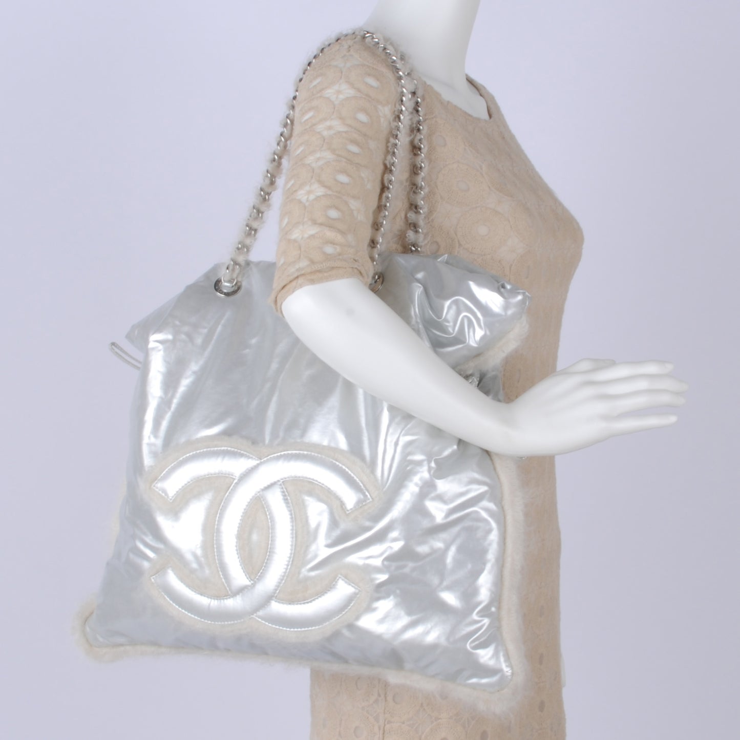Vinyl Mohair Trimmed CC Bonbons Tote Silver