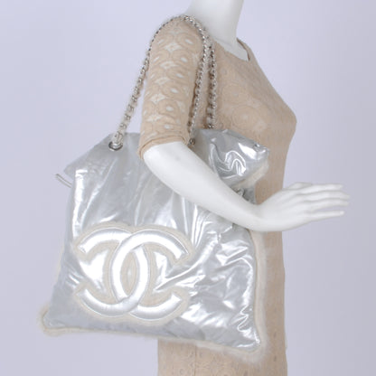 Chanel Vinyl Mohair Trimmed CC Bonbons Tote Silver 2 of 7