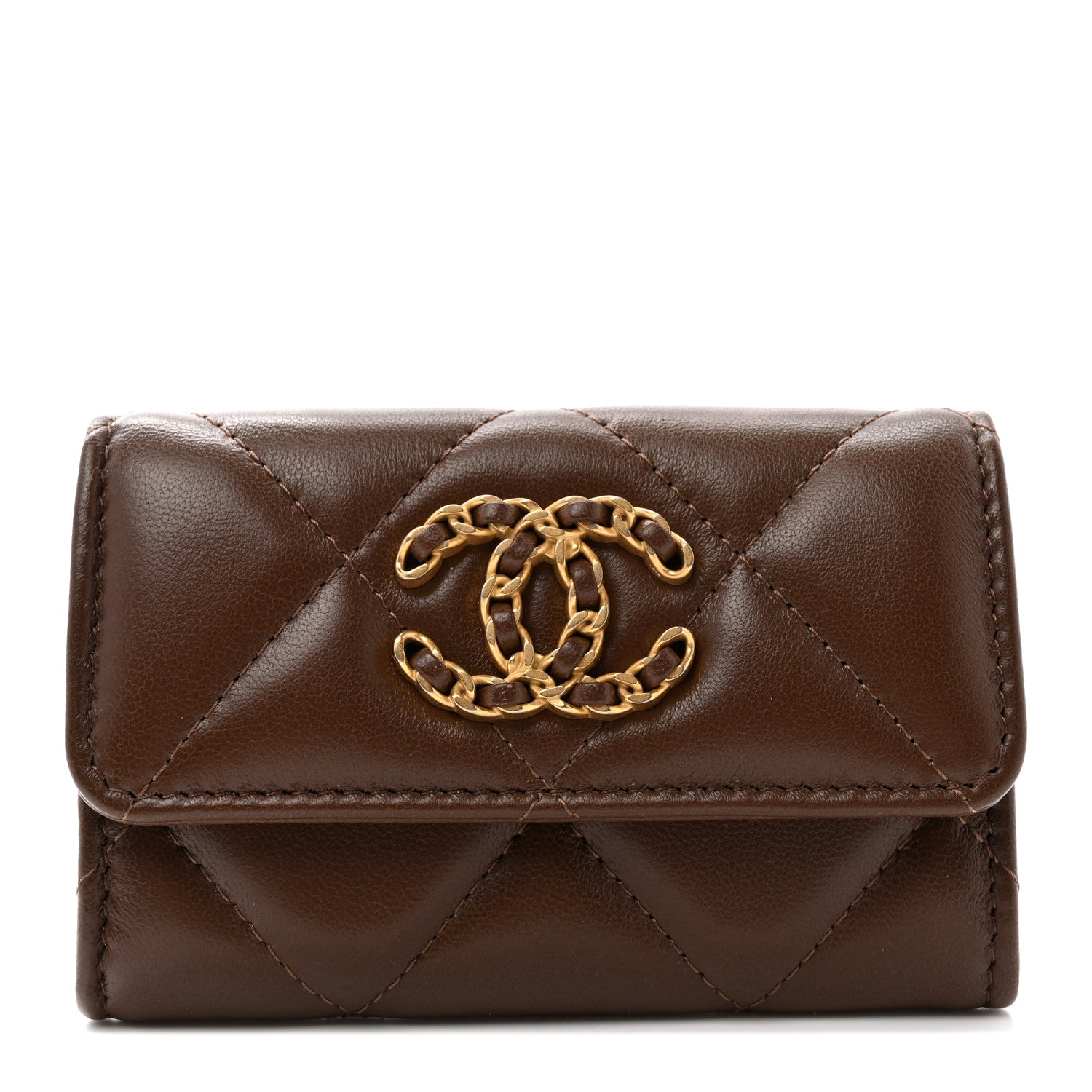 Chanel Lambskin Quilted Chanel 19 Flap Card Holder Dark Brown 1 of 9