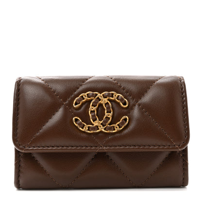 Chanel Lambskin Quilted Chanel 19 Flap Card Holder Dark Brown 1 of 9