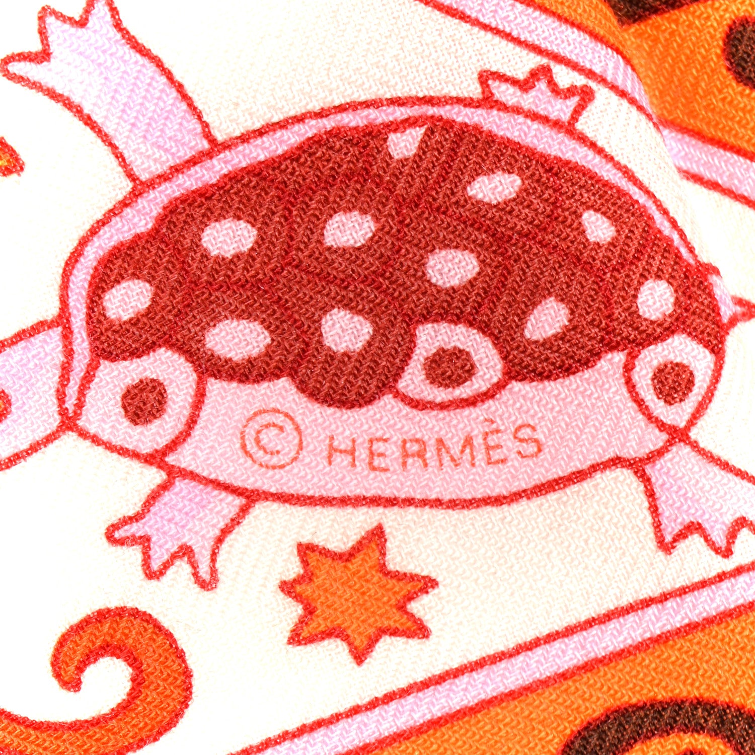 Hermes Cashmere Silk Peuple Du Vent Shawl 140 White Orange Rose 4 of 6