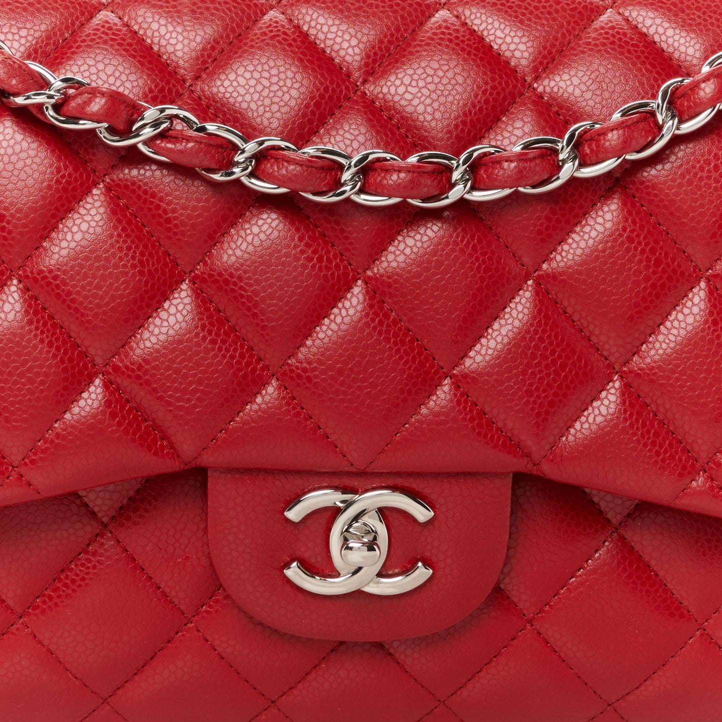 Caviar Quilted Jumbo Double Flap Red