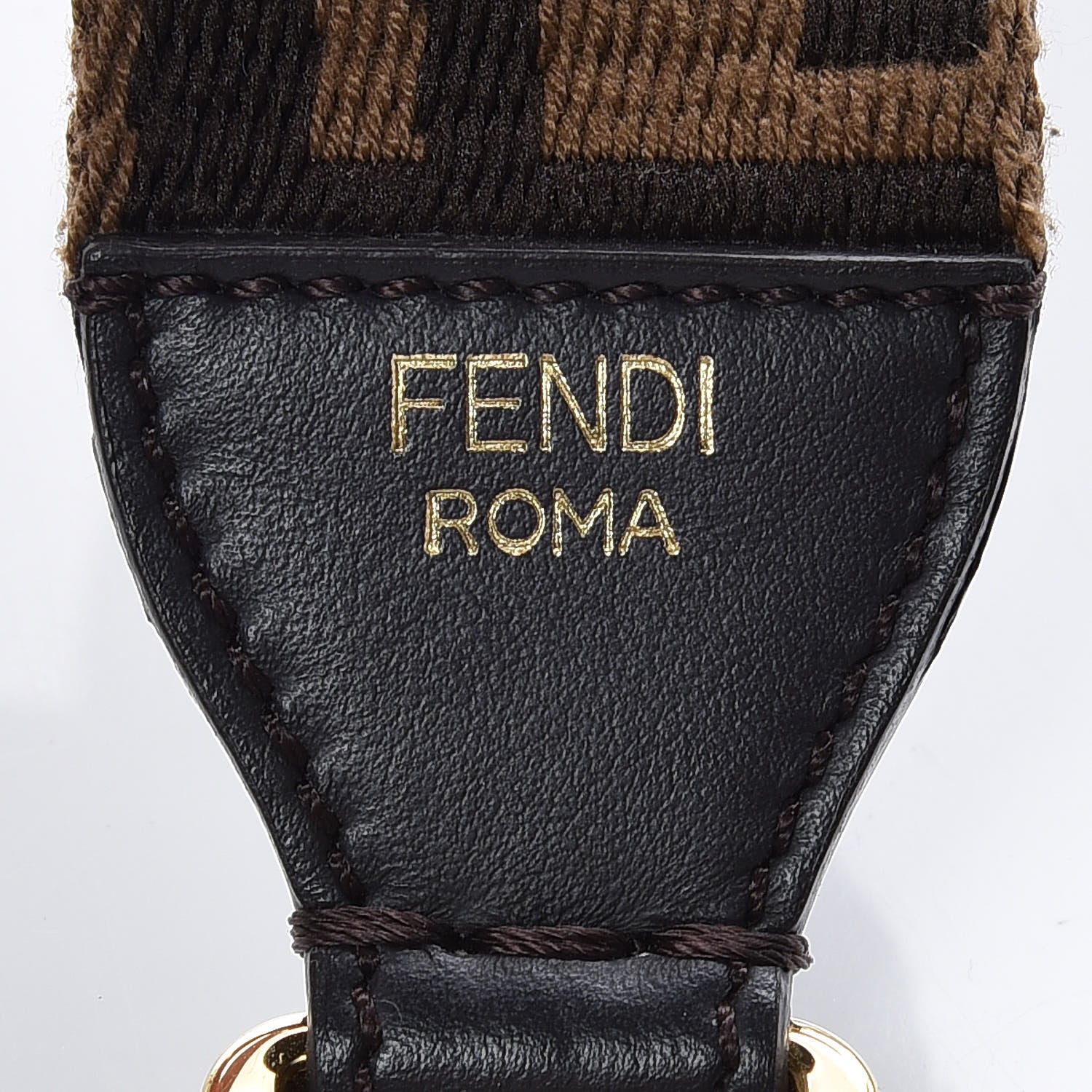 Fendi Ribbon Vitello Century FF 1974 Studded Strap You Fango Marrone Ebano 3 of 6