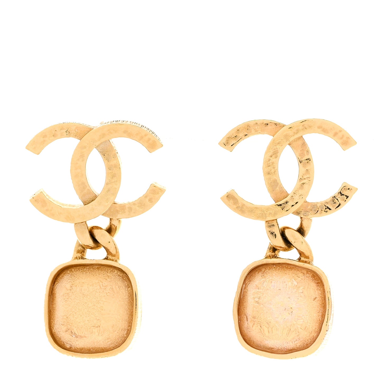 Metal Natural Stones CC Drop Earrings Gold