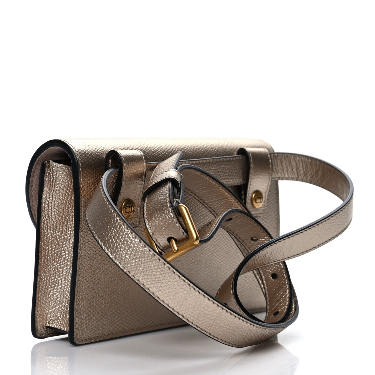Christian Dior Metallic Grained Calfskin Saddle Belt Bag Gold 3 of 13