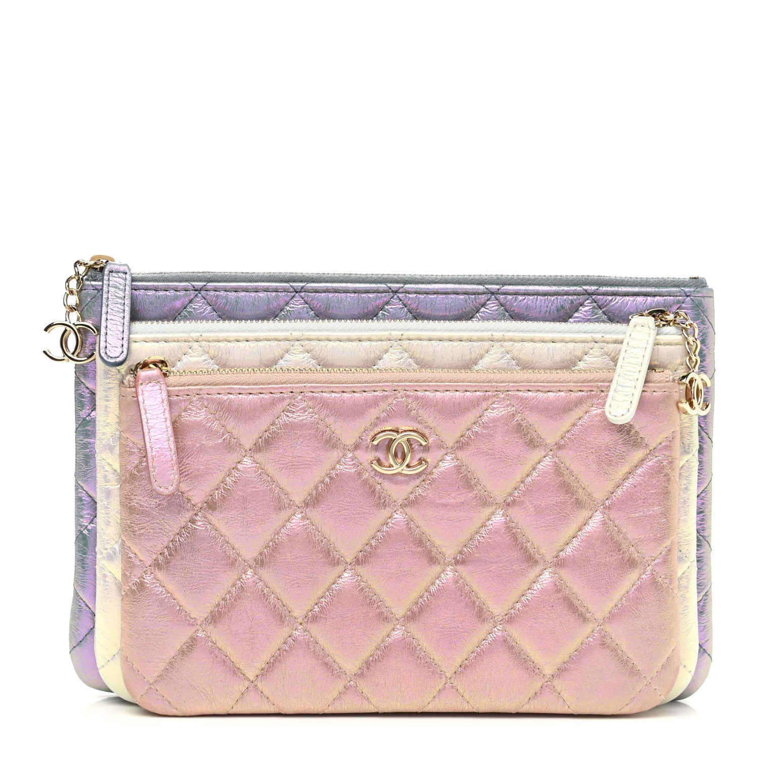 Chanel Iridescent Crumpled Calfskin Trio Cosmetic Case Blue Pink Ivory 1 of 11