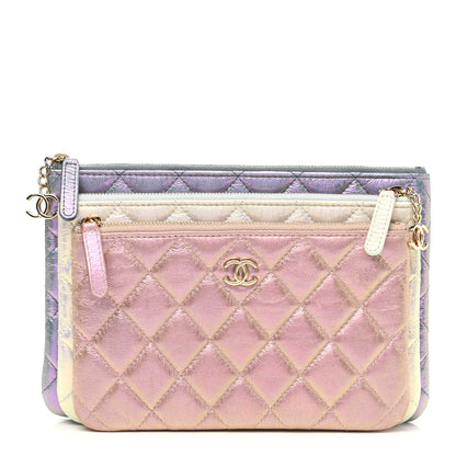 Chanel Iridescent Crumpled Calfskin Trio Cosmetic Case Blue Pink Ivory 1 of 11