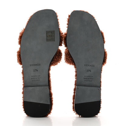 Hermes Woolskin Oran Sandals 37.5 Cognac 5 of 8