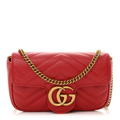 Gucci Calfskin Matelasse Super Mini GG Marmont Shoulder Bag Hibiscus Red 1 of 11