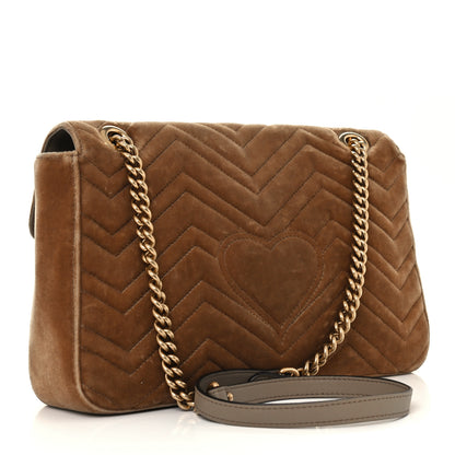 Gucci Velvet Matelasse Medium GG Marmont Shoulder Bag Taupe 3 of 11