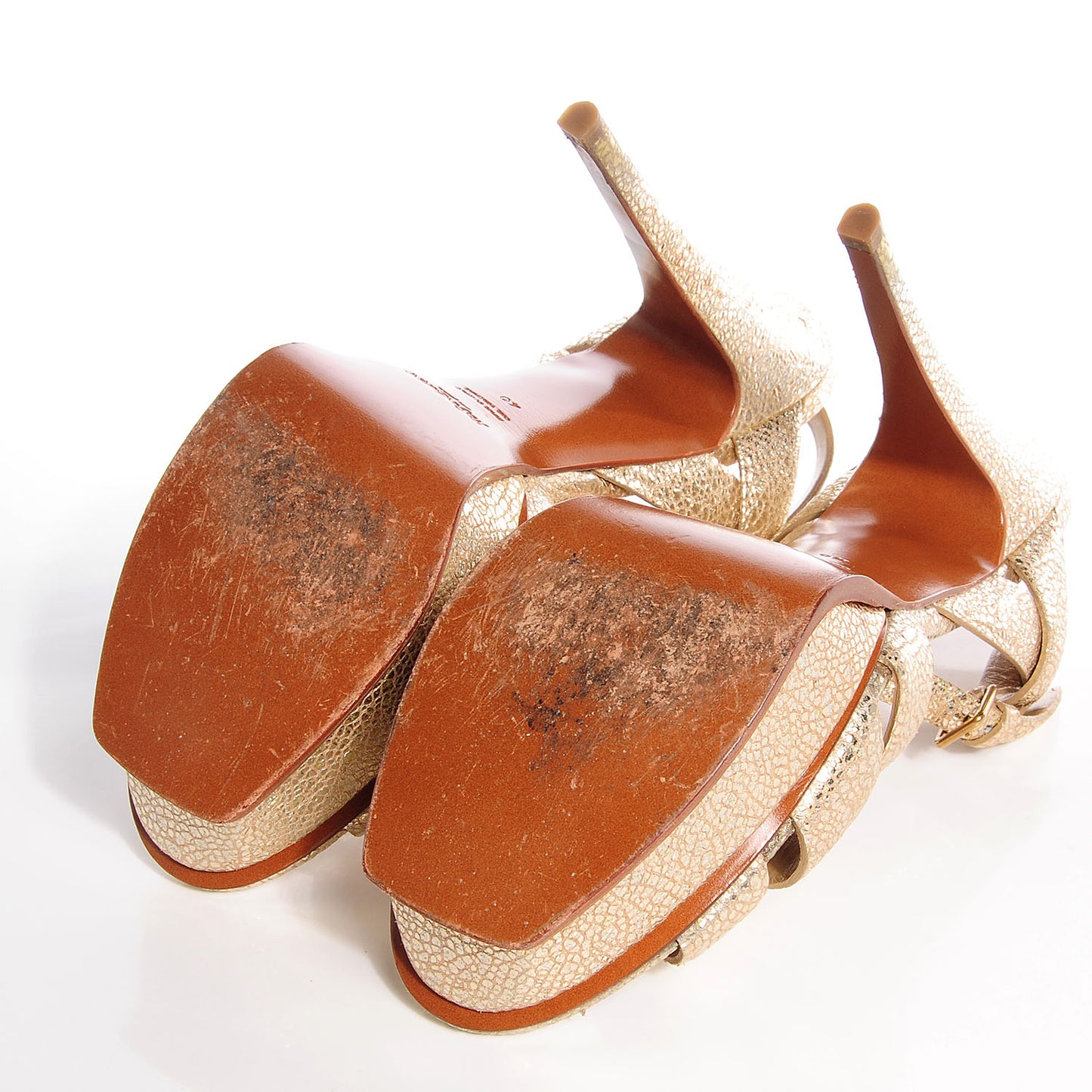 Metallic Crackled Calfskin Tribute 105 Platform Sandals Gold 40