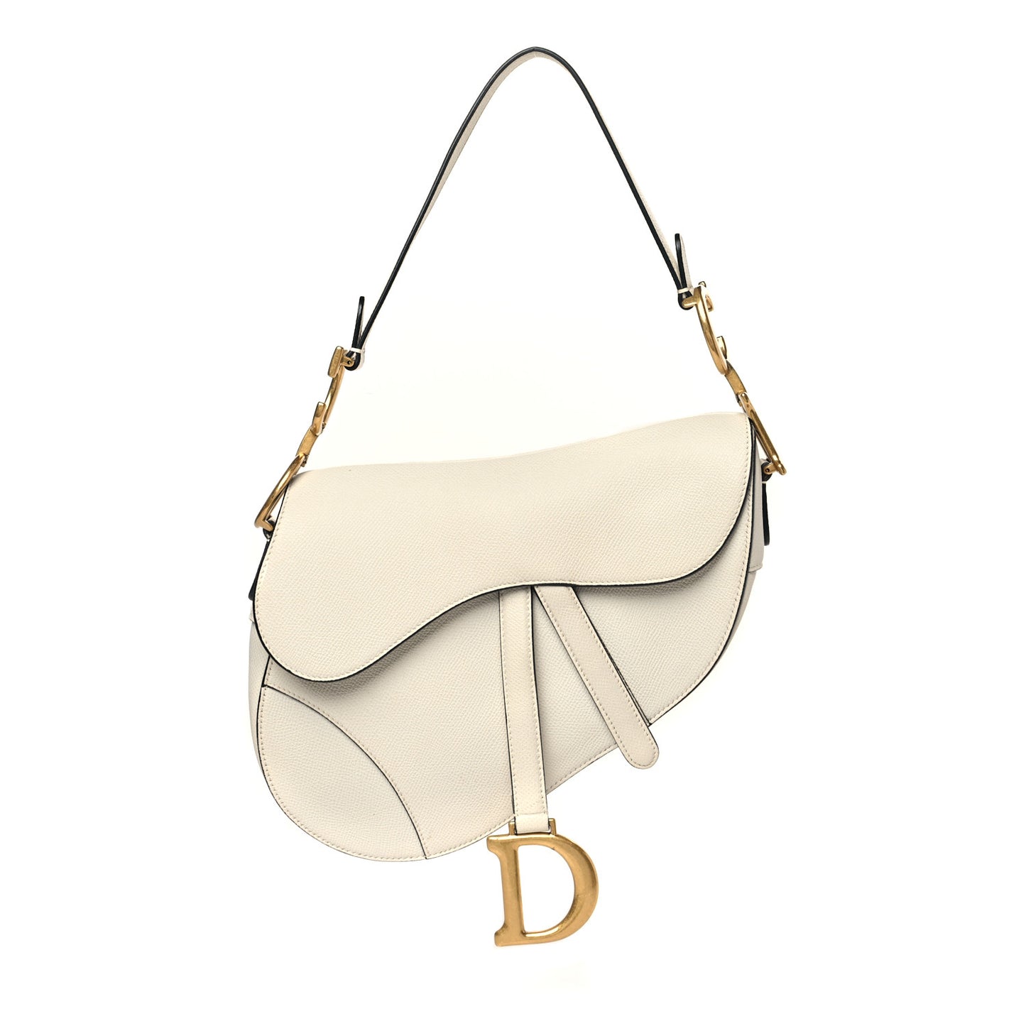 Grained Calfskin Saddle Bag White