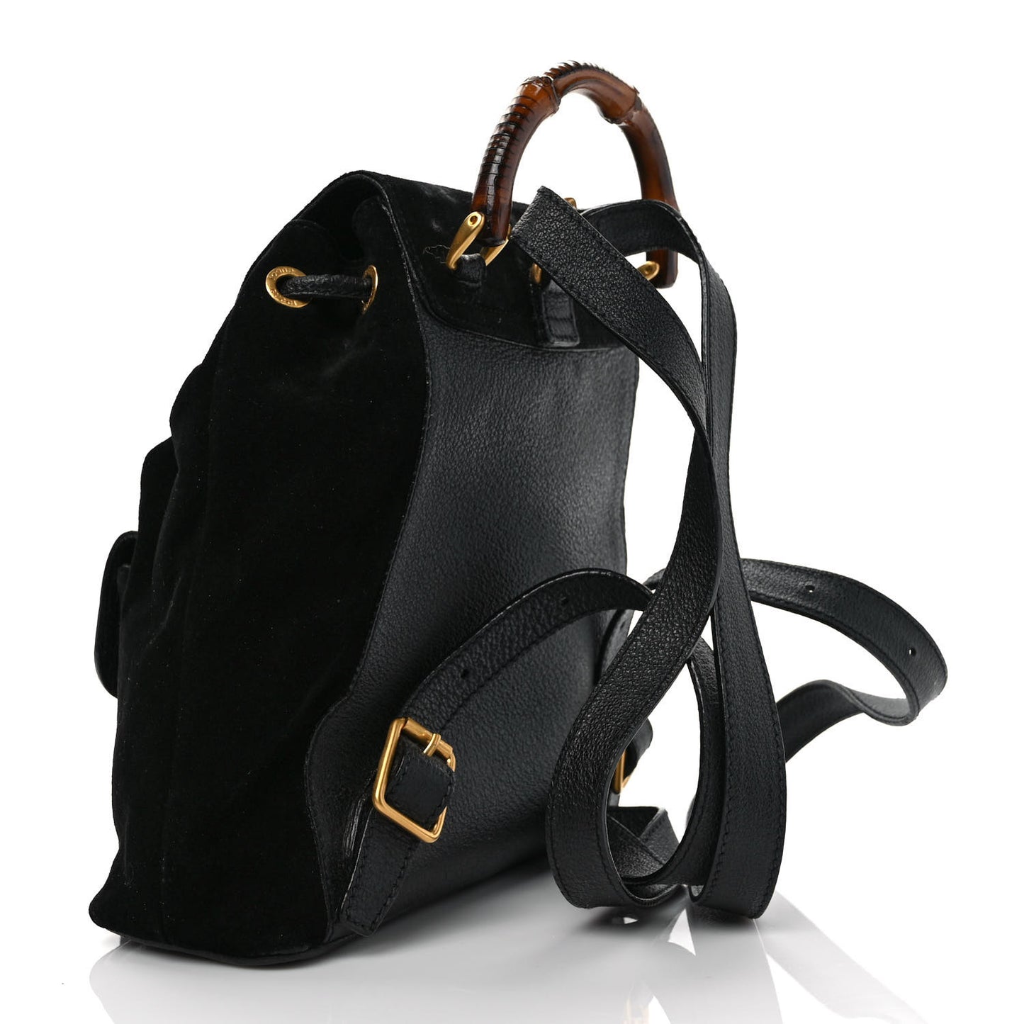 Calfskin Suede Bamboo Backpack Black